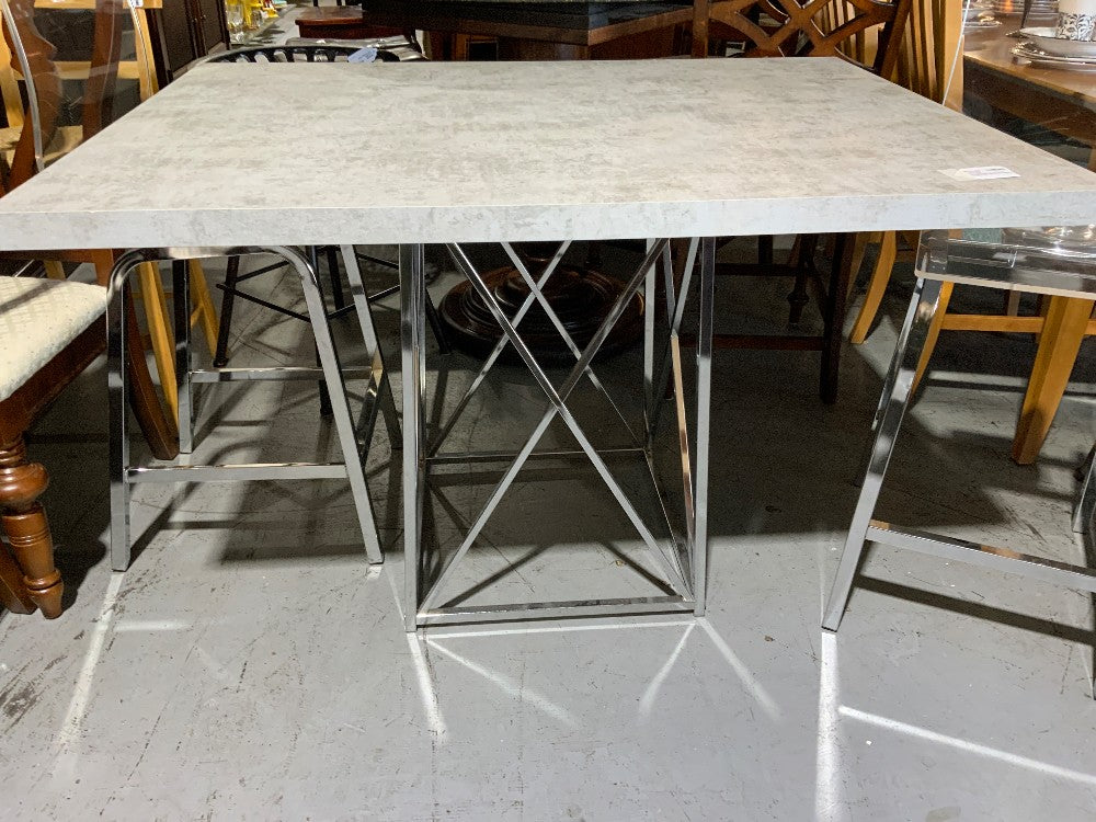 HomeRoots Grey Particle Board & Chrome Metal Dining Table